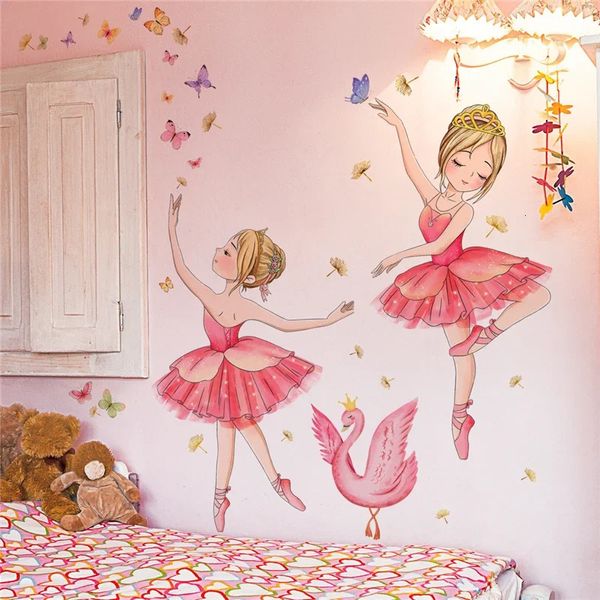 Adesivi murali Principessa e Cigno per Camerette per Bambini Ragazze Carina Ballerina Fiore Farfalla Carta da parati Asilo nido Decorazione per cameretta 240112