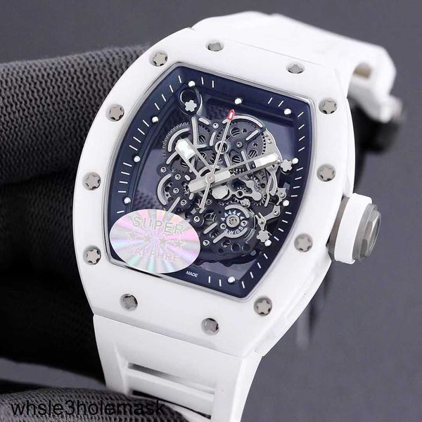 Все роскошные часы, белые керамические мужские часы Richardmill, полностью автоматические механические, с индивидуальным вырезом, модная лента с ковшом Glow Tide