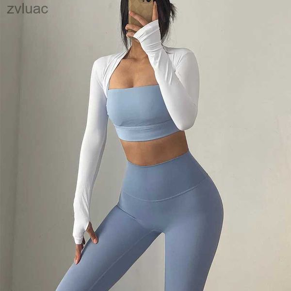 Yoga-Outfit, Yoga-Outfit, Tanzen, Ballett, Schal, Damen, langärmelig, Yoga-Shirts, Fitness, bauchfreies Top, Laufhose, Sportmantel, schnell trocknende Trainingskleidung, YQ240115