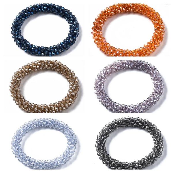 Filo 10 pezzi perle di vetro trasparenti sfaccettate braccialetti elasticizzati perla lustro placcato rondelle per regalo di gioielli per feste da donna