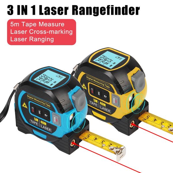 3-in-1-Laser-Entfernungsmesser, 5 m, Maßband, Lineal, LCD-Display mit Hintergrundbeleuchtung, Entfernungsmesser, Gebäudemessgerät 240111