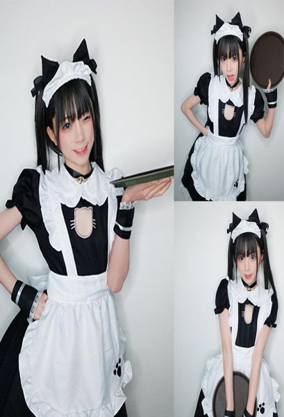 Tema traje amine bonito lolita francês gato empregada roupa gótico cosplay vestido meninas mulher garçonete uniforme festa trajes de palco vest5314996