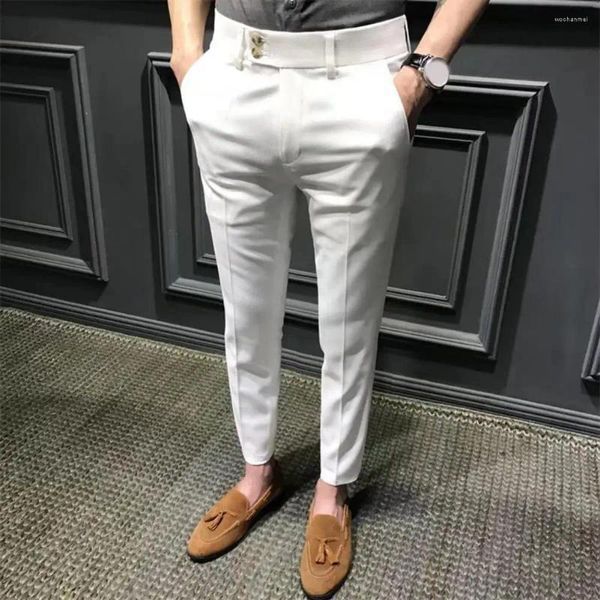 Abiti da uomo Chic super traspiranti a vita media da uomo, pantaloni da completo, bottoni, zip, pantaloni dritti, indumenti da pendolarismo