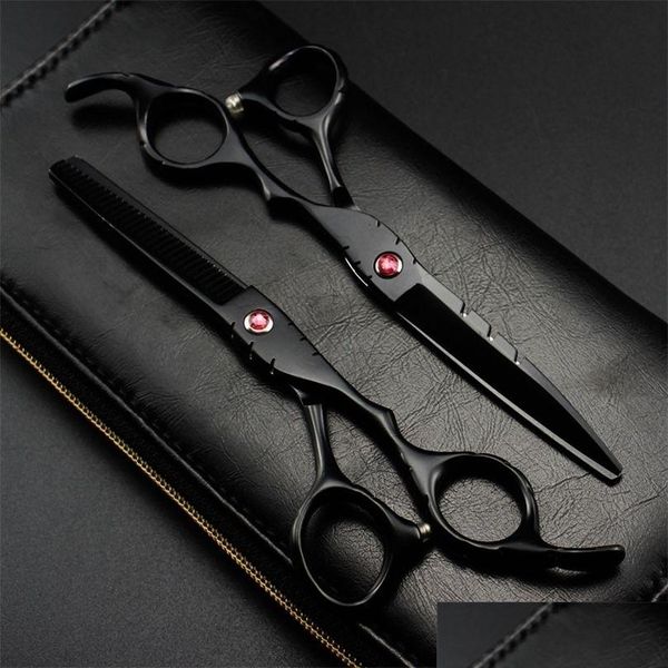 Schere Schere Professionelle Japan 440C 5,5 6 Red Gem Schwarz Cut Haar Schere Schneiden Friseur Haarschnitt Effilierschere Friseur 22 Dh81X