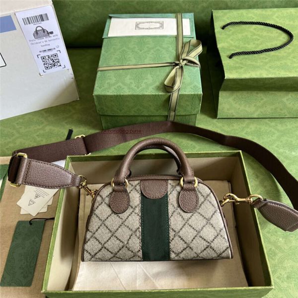 7a Damentasche Designertaschen 724606 724575 Damentasche Ophidia Top Handle Bag in Beige Ebony Canvas Mini Top Quality Handle Boston Bags Mini 21cm