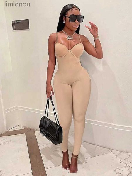 Macacões femininos macacão branco macacão feminino uma peça outfits elegância bodysuit cintura alta y2k roupas macacão sutiã almofada sem mangas bodycon overol mujerL240111