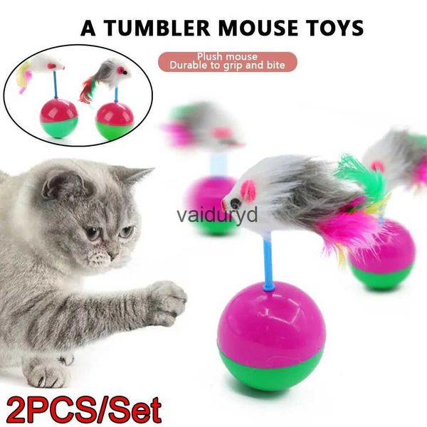 Brinquedos para gatos Brinquedos para gatos de estimação Duráveis Penas coloridas Mimi Pele favorita Mouse Tumbler Gatinho Brinquedos para gatos Jogar bolas para capturar gatos Suprimentos 2PCSvaiduryd