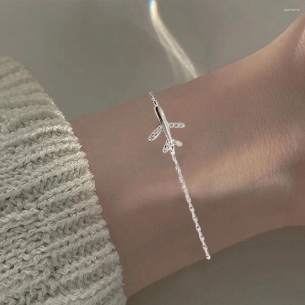 Braccialetti a maglie Sole Memory Dolce e carino Mini aereo Letterario Argento Colore Femminile Ridimensionabile Creatività aeronautica Bracciale con strass 2024