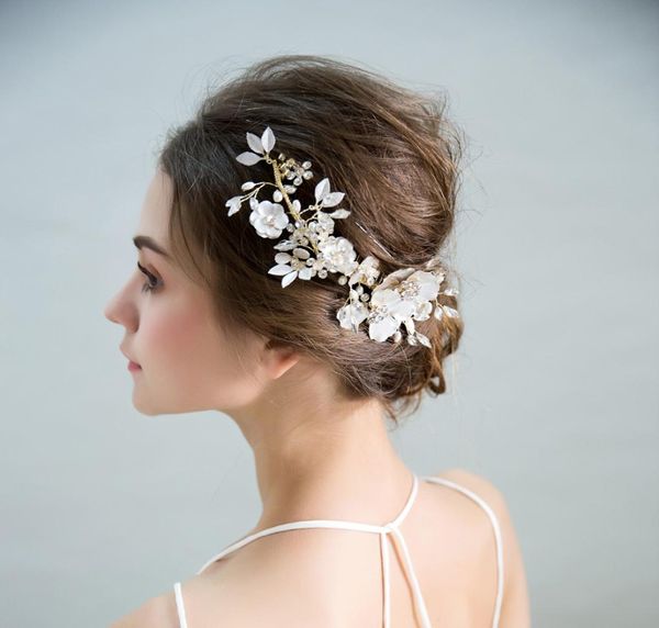 Pettini per capelli in oro firmati per spose con cristalli Accessori per capelli da sposa con fiori fatti a mano in argento Accessori per capelli da sposa6203311