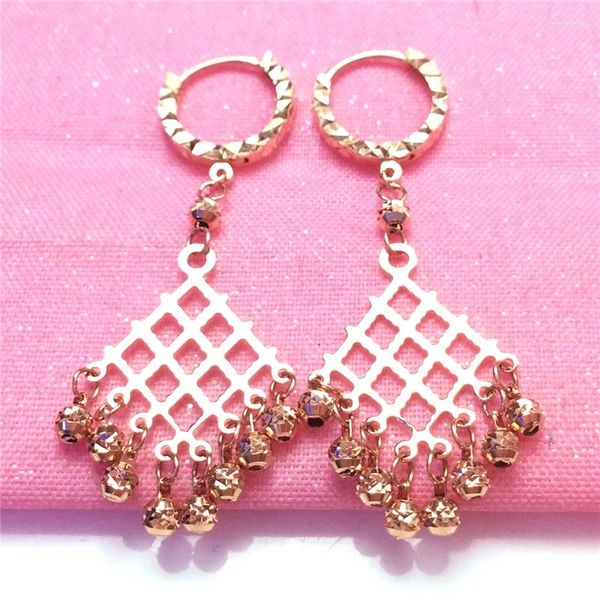 Orecchini pendenti con ciondolo in oro viola 585 in perline rotonde lucide orecchini con nappe con fibbia placcata 14 carati rosa cava per gioielli da donna