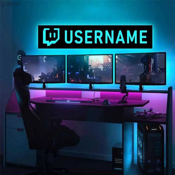 Luci notturne Nome utente personalizzato Tag giocatore Lampada da parete LED in legno personalizzato Luce notturna al neon colorata per l'arredamento della sala giochi Twitch Youtube YQ240112