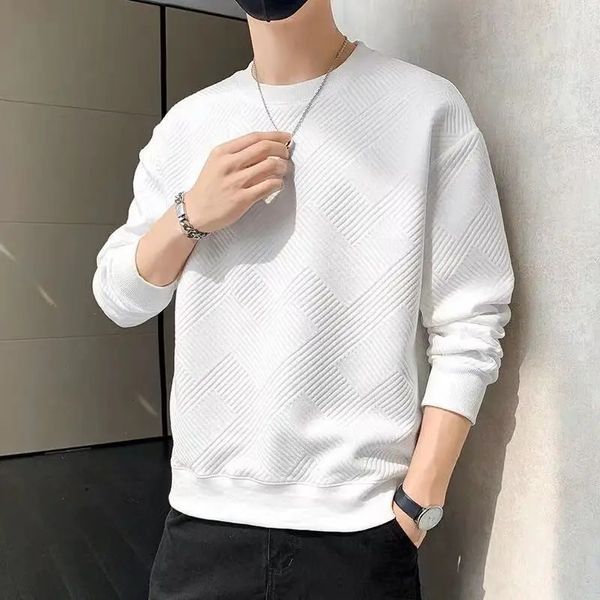 Camiseta para homem unicolor topo liso roupas masculinas moletom branco manga cheia streetwear poliéster harajuku moda social t 240111