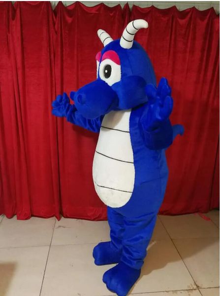 Alta qualidade fotos reais deluxe traje de mascote dragão azul tamanho adulto frete grátis