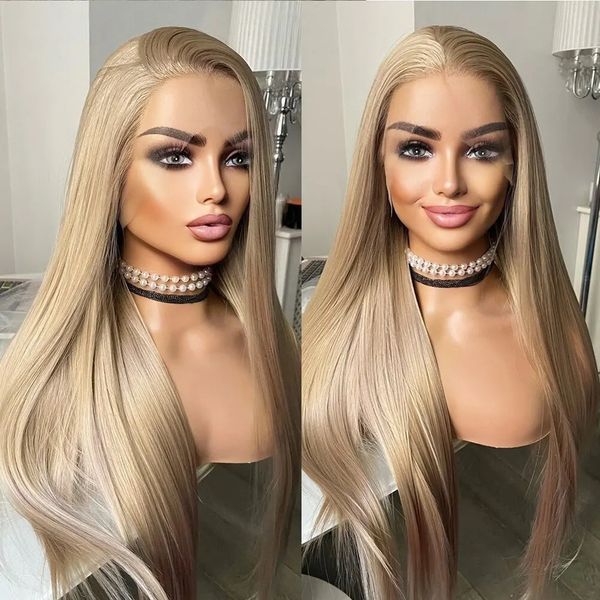 Sentetik Dantel Ön Peruk Uzun Düz Saç Dantelli Peruk Bebek Saç Isıya Dayanıklı Parti Cosplay Wig Siyah Sarışın Kullanım 240111