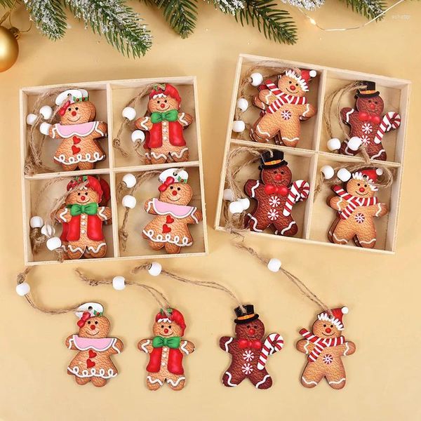 Decorações de Natal 12pcs Gingerbread Man Decoração de madeira Árvore Pendurada Ornamento Crianças Presente Festa Ano Decoração para casa
