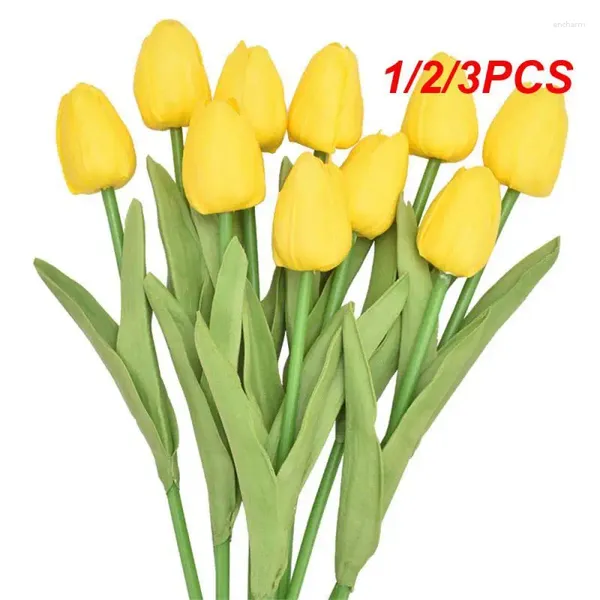 Flores decorativas 1/2/3 pçs tulipa flor artificial real toque buquê pe falso para decoração de casamento casa decoração do jardim