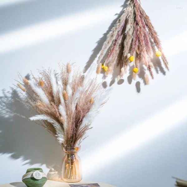 Flores decorativas luxo cauda pampas grama reed orbs ouro natural buquê seco para casa decoração de casamento presente do dia dos namorados
