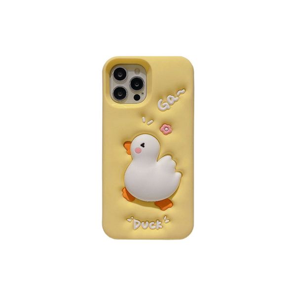Capas de telefone de silicone macio 3D para iphone 15 14 13 12 11 Pro Max 14pro 15 14promax Cartoon Cute Design Meninas Protetor Pato Amarelo Moda Capa 1 unidade