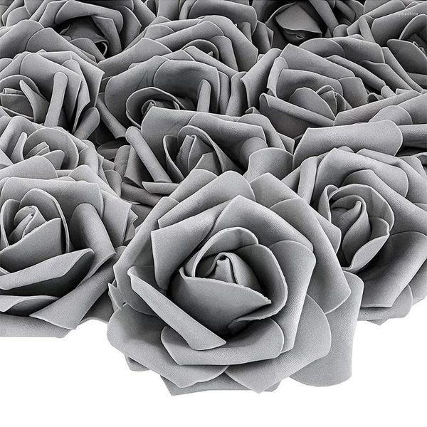 Flores decorativas 50 peças 7cm espuma pe rosas falsas cabeça artificial para festa de casamento decoração de casa diy artesanato flor parede