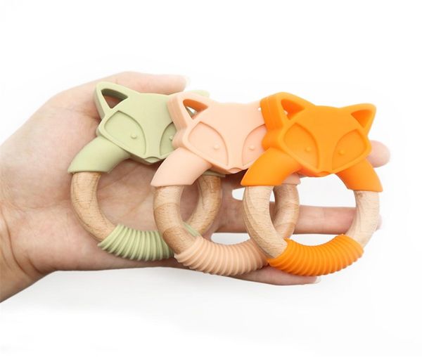 5pc Silikon Bebek Teether Fox Hayvanlar Ahşap Yüzük Teether Kemirgenler Kayın Ahşap Çırpma Çiğneme Tilki Yüzükleri Bebek Ürünleri 201123 175 Z2571530