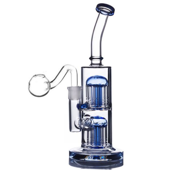 9,8 Zoll einzigartige neue Bong-Wasserpfeifen Doppelarm-Baum-Perc-Shisha-Glas-Wasserbongs Rauchrohr-Recycler-Ölplattformen mit 14-mm-Banger