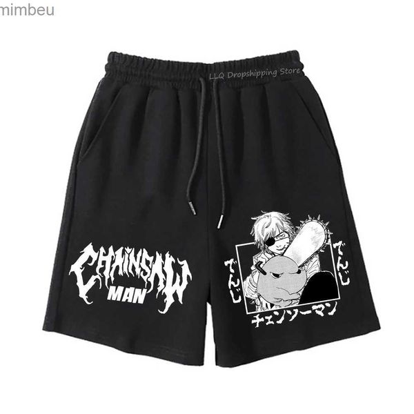 Shorts masculinos correntes homem shorts power shorts calças cortadas anime denji power makima quinta calça preto streetwear shorts masculino verão calçasl240111