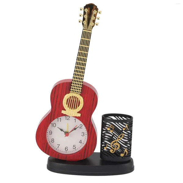 Relojes de pared Escritorio Guitarra Reloj Alarma Multifuncional Decorativo Resistente con soporte de pluma Sacapuntas para el hogar