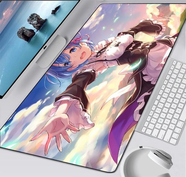 SXEY Re Zero Anime Girl Tappetino per mouse da gioco di grandi dimensioni Tappetino per mouse con bordo bloccato Tappetino per tastiera Tappetino da tavolo Tappetino per mouse Gamer per CSGO Manga8181369