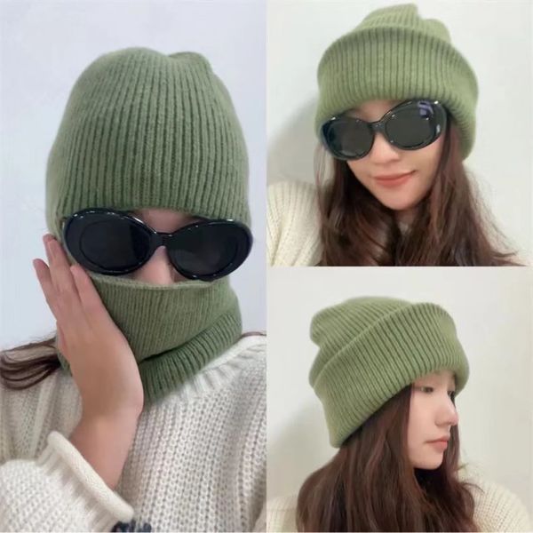 Mulheres meninas inverno y2k gorro chapéus malha balaclavas máscara conjunto crânio pescoço círculo cachecol esqui neve boné com um buraco 240111