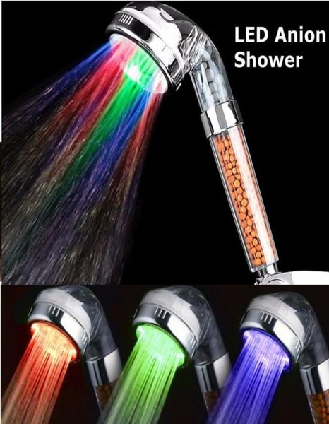 Xueqin Colorido LED Light Bath Showerhead Economia de Água Anion SPA Alta Pressão Hand Held Banheiro Cabeça de Chuveiro Bocal de Filtro Y200104748173