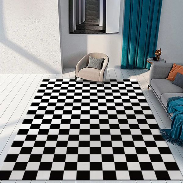 Tapete xadrez colorido | Estilo marroquino sala de estar tapete para cama e janela decoração móveis quarto decoração casa tapetes 240111