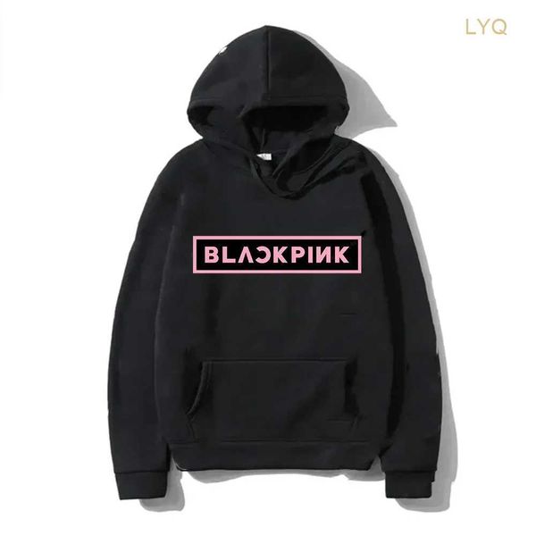 Moletons Preto Rosa Letra Kpop Estilo Coreano Y2K Mulheres Com Capuz Outono Inverno Manga Longa Lã Homens Suéter Moda Unissex Moletons