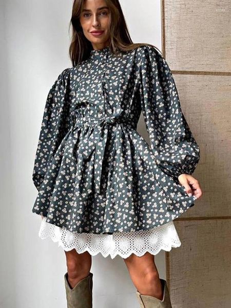 Vestidos casuais mueyaruho 2024 outono inverno mulheres floral impresso mini vestido prairie chique frança manga longa a-line flare feminino