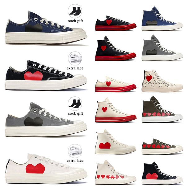 2024 Top Quality Designer Canvas Shoes High Top Vintage Commes 1970 Des Garcons X 1970s Moda Mulheres Mens All Star Classic 70 Chucks Taylors Low Multi-Heart Sneakers