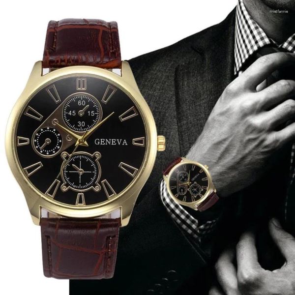 Наручные часы Relogio Masculino Женева Мужские часы Спортивные коричневые кожаные ремешки Кварцевые Цена 2024