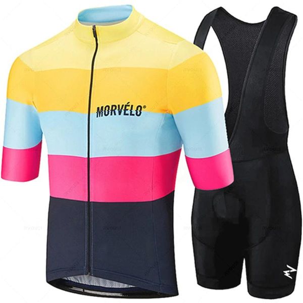 Conjuntos 2022 Equipe Morvelo Ciclismo Jersey 19D Bib Set Bicicleta Roupas Ropa Ciclismo Bicicleta Desgaste Roupas Mens Curto Maillot Culotte Ciclismo