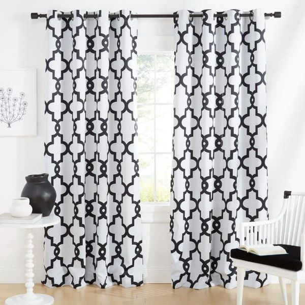 Cortina grommet cortinas finas sombreamento moderno preto e branco losango com vários padrões sala de estar