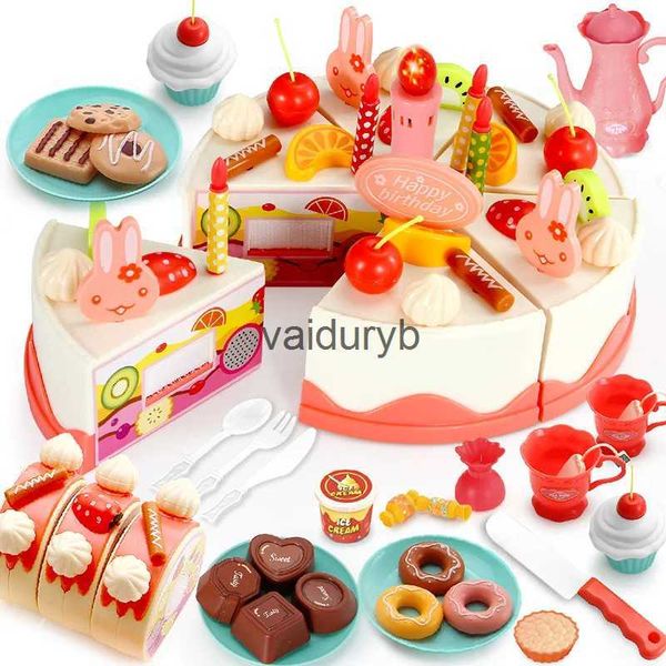 Cozinhas Brincam Comida Bolo de Aniversário Brinquedos DIY Simulação Finja Brincar Cortando Frutas Sobremesa Cozinha Chá Festa Role Play Conjuntos de Comida para Crianças Menino Girlvaiduryb