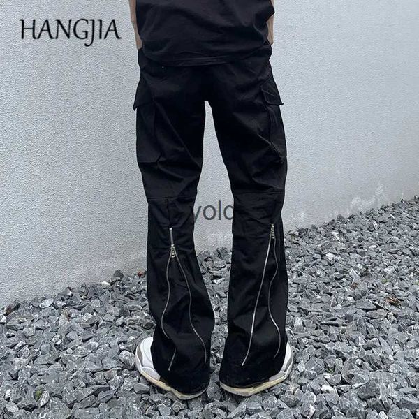 Jeans masculinos hip-hop carga flared calça homens harajuku streetwear ba zip up calças de carga bla y2k solto casual calças de perna larga para mulheres