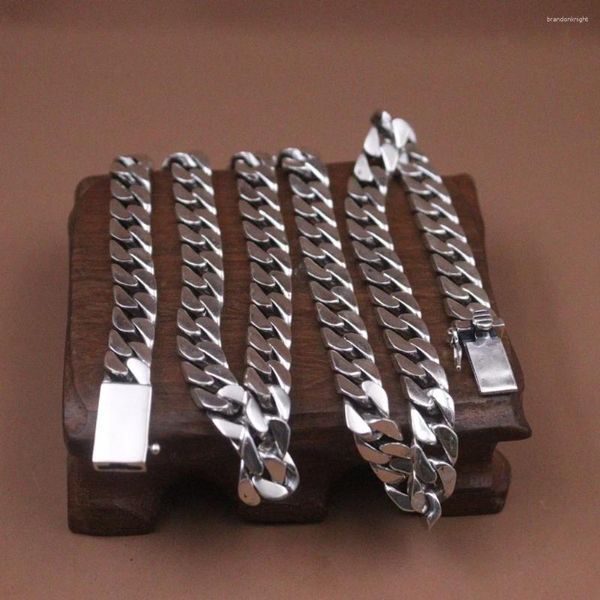 Zincirler Gerçek Saf S925 STERLING Gümüş Zincir Erkekler 8mm Miami Küba Curb Bağlantı Kolye 99-100g