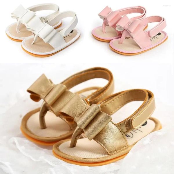 Sandálias Sapatos de bebê Verão Criança Meninas Bow Flat Slingback Bowknot T Strap Flip Flops Slide Sandal