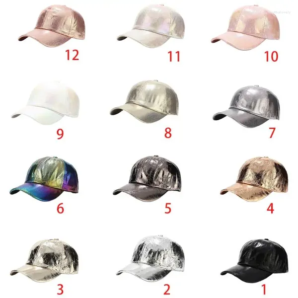 Ballkappen, Unisex, knitterig, rissiges Kunstleder, Baseball, glänzend, metallisch, für Snapback-Hut