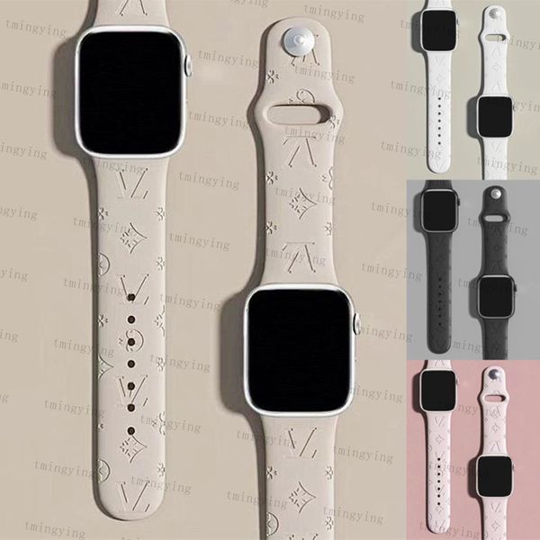 Designer silicone apple watch band 38 40 41 42 44 45 49 mm l flor relógios pulseira para iwatch 9 8 7 6 5 se pulseiras de moda de luxo