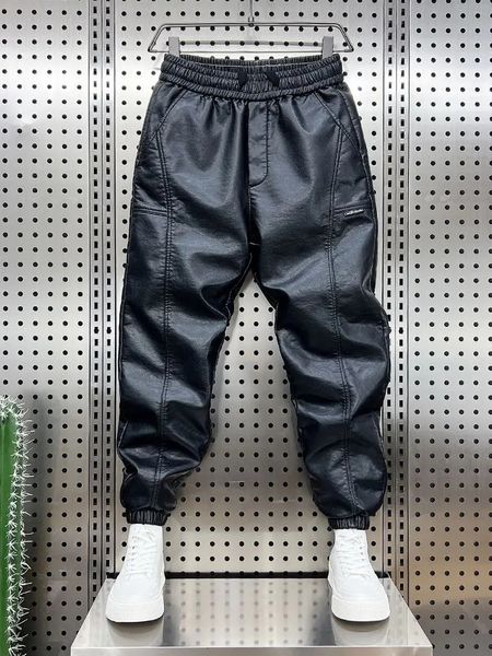 Na moda calças de couro da motocicleta dos homens hip hop harem calças soltas ao ar livre jogger sweatpants marca luxo roupas alta qualidade 240111