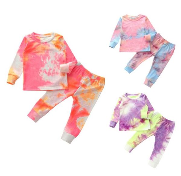 Autunno Ragazza del bambino Tie Dye Boutique Outfit Abbigliamento Natale Kid Casual T Shirt Top Pantaloni 2PC Tuta Bambini Set Abbigliamento Lab9911710