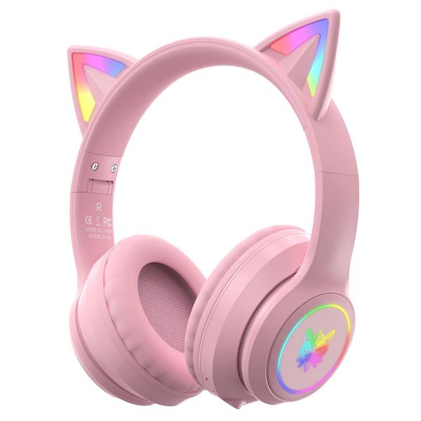 Rasoi Onikuma B90 Cuffie da giocatore 5.0 compatibili con Bluetooth con cuffie RGB Cat Ear Design pieghevole Cuffie senza fili per giochi per PC