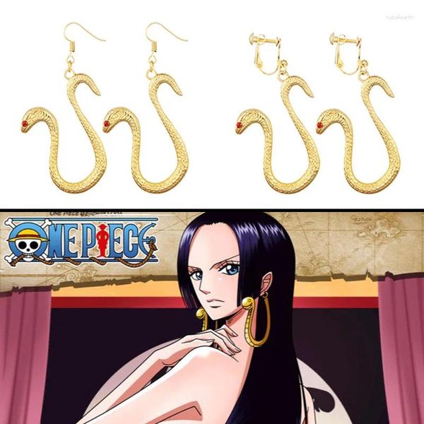 Boucles d'oreilles pendantes Anime Boa Hancock Cosplay serpent, Clip d'oreille pour femmes, crochet, accessoires bijoux, accessoire