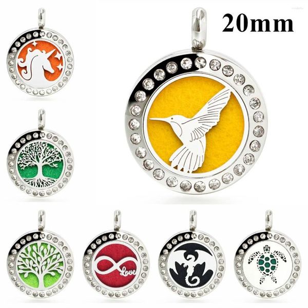 Colares de pingente 20mm strass difusor medalhão colar 316l aço inoxidável beija-flor diy pulseira de jóias grátis 10 almofadas