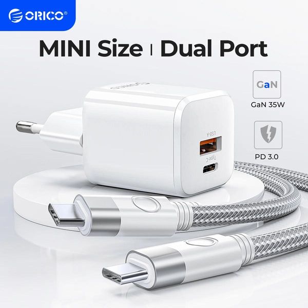 Зарядные устройства ORICOGaN USB C Charger, EU Plug, PD Fast Charging, Dual Port, iPhone 13, 12, Max Pro, iPad, Xiaomi, Samsung, 35 Вт