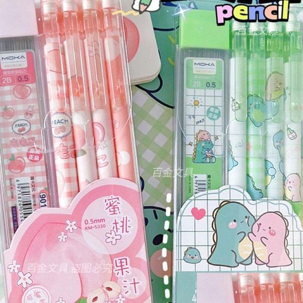 Balpennen Groothandel Schattig 4 stuks 0,5 mm Mechanische potloden Kawaii Matic Press Pen Gummen Schrijven Schooltool Kantoor met studenten S Dh5Vo